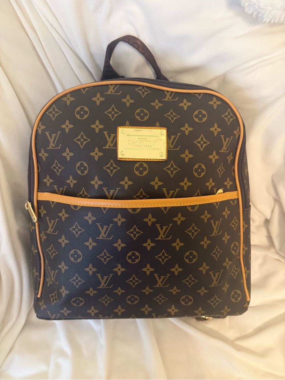 Louis Vuitton Monogram Canvas Dark Brown with Tan Trim Backpack